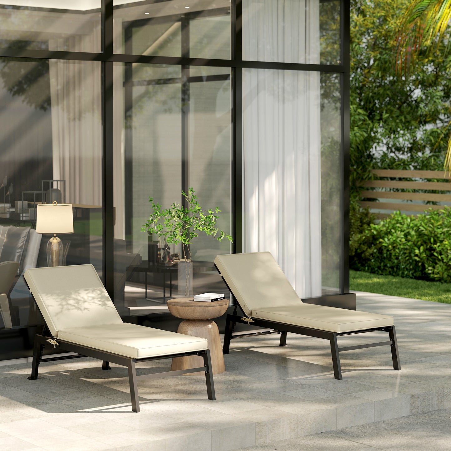 2-Piece Patio Chair Cushions with Backrests - Outdoor Lounge Chair Replacement Cushions - Beige