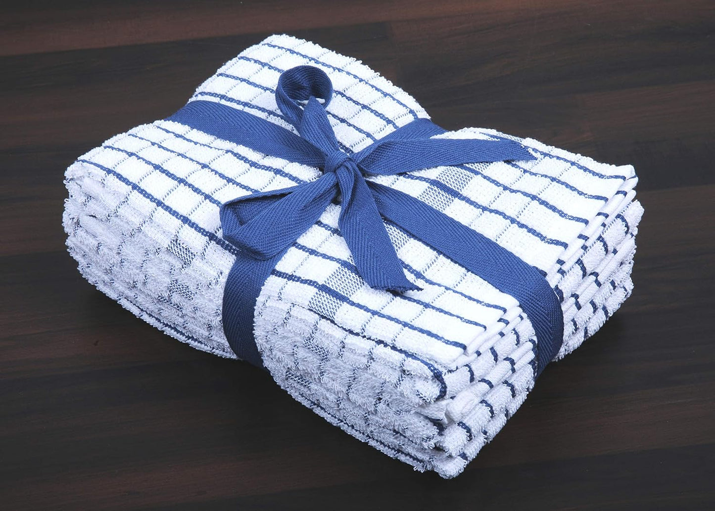 Kitchen Towels Set of 4 - Highly Absorbent, Super Soft Terry Cotton 20X28 Inch Dish Towels with Hanging Loop - Hand & Tea Towels for Cleaning & Drying Dishes (Blue)