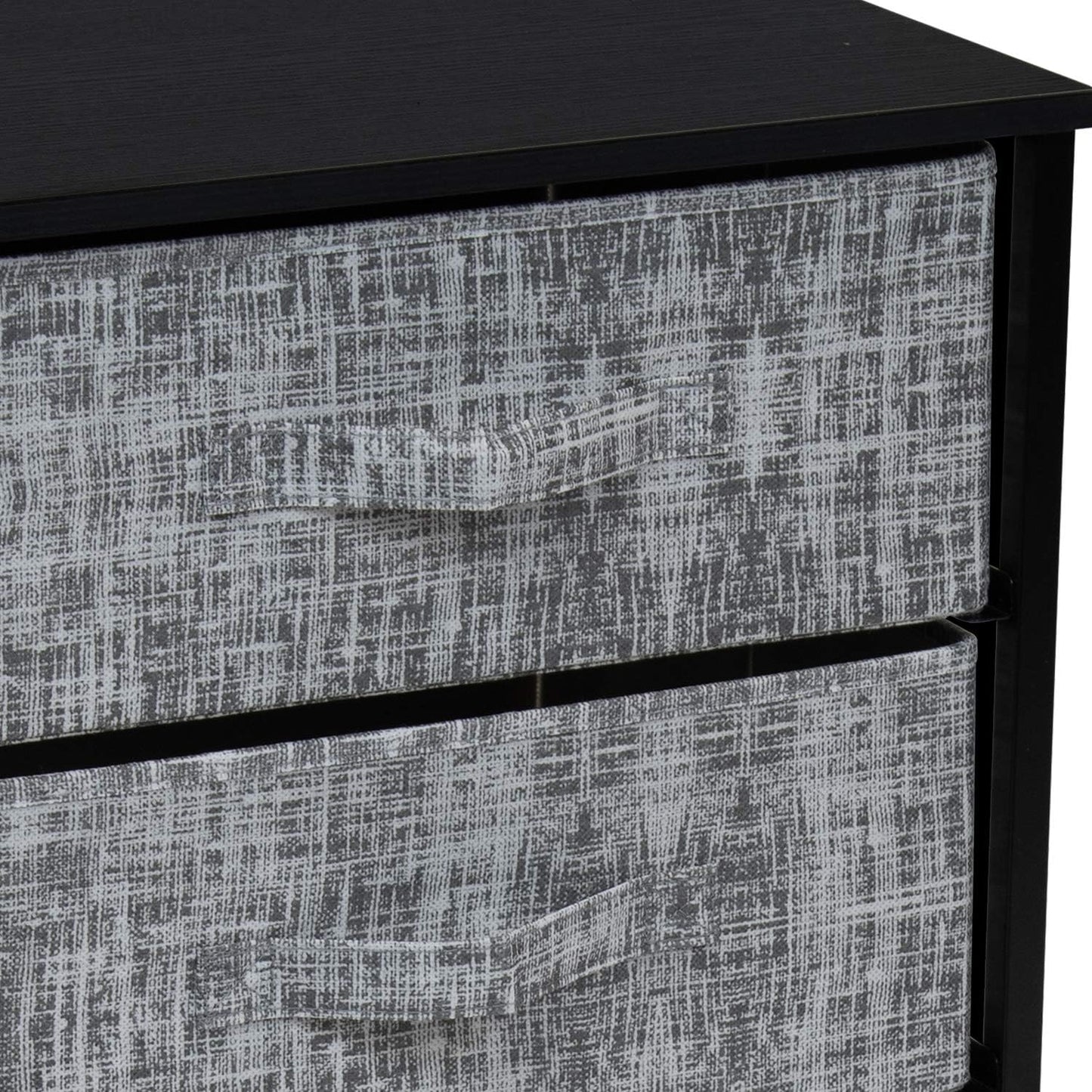 Nightstand with 3 Drawers - Bedside Furniture & Accent End Table Chest for Home, Bedroom Accessories, Office, College Dorm, Steel Frame, Wood Top, Easy Pull Fabric Bins (Gray/Black)