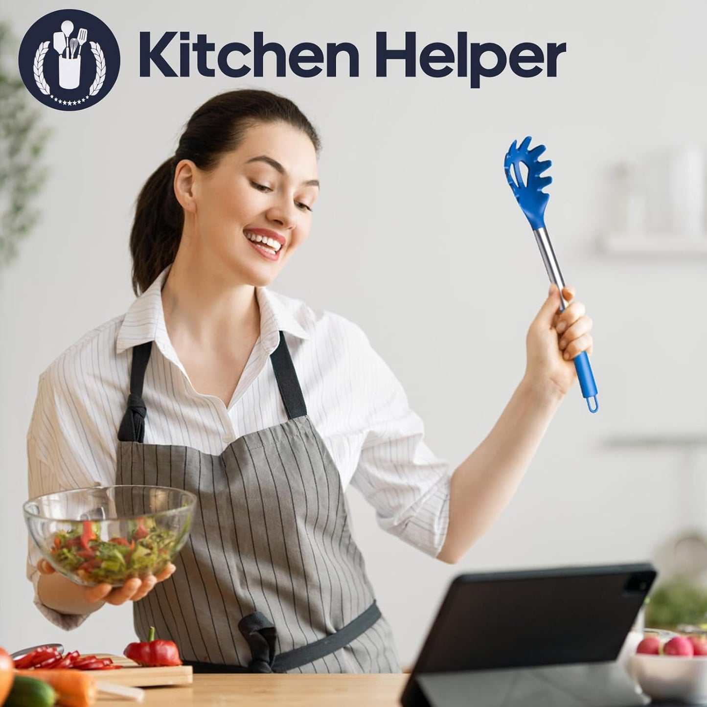 Silicone Kitchen Utensils Set - 6-Pieces Blue Silicone Cooking Utensils Set for Nonstick Cookware - Stainless Steel Handle