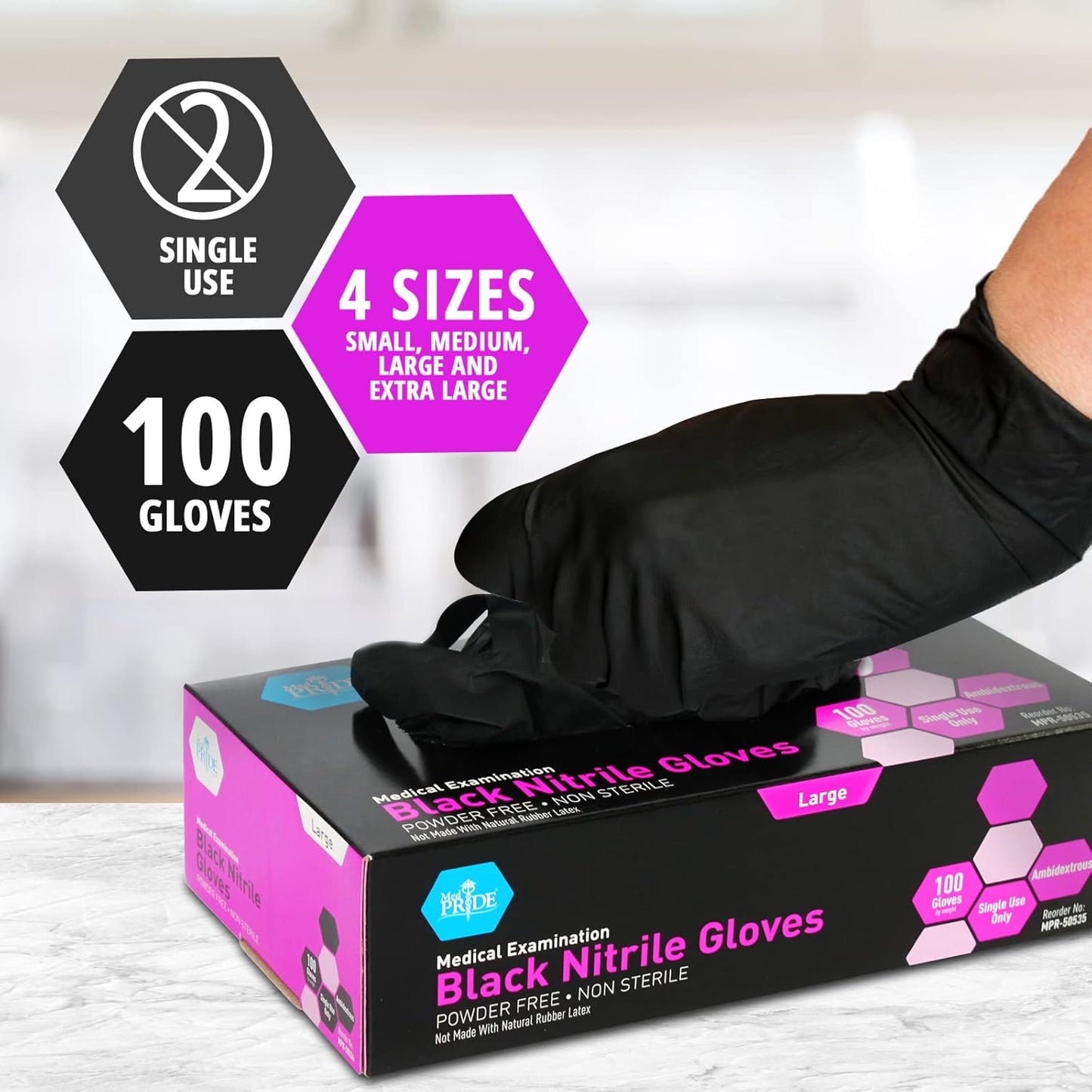 Black Medical Nitrile Gloves, Heavy Duty 5 Mil, Non-Latex, Powder-Free, Versatile for Healthcare, Tattoo, Food Handling (Small, 100-Count) Ultra-Strong 6 Mil Thick, Disposable