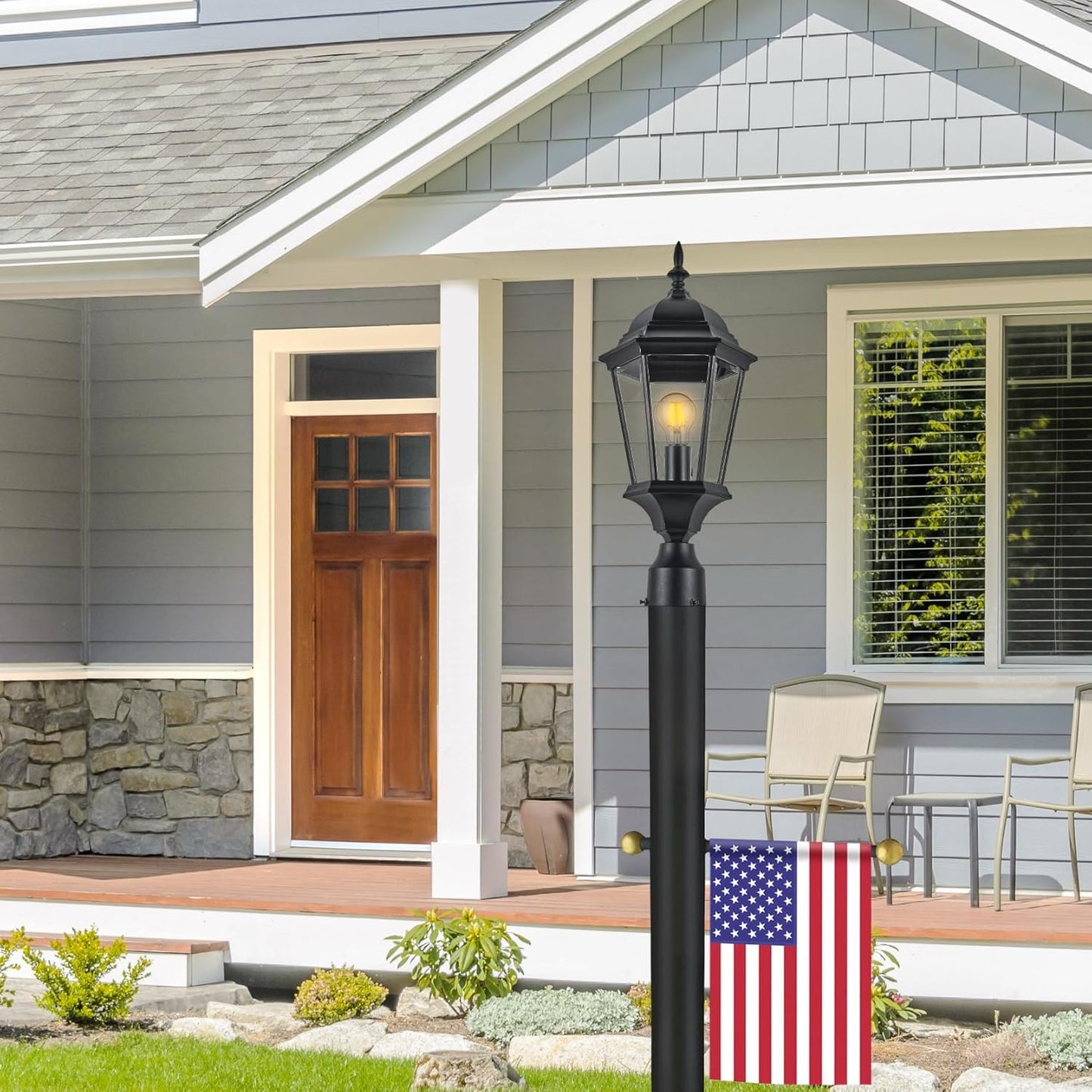 Oakmont Outdoor Lamp Post, Weather-Resistant, Powder-Coated Steel, Easy Installation, Plastic Cross-Arm, Black, 3 In. D X 80 In. H, 501817