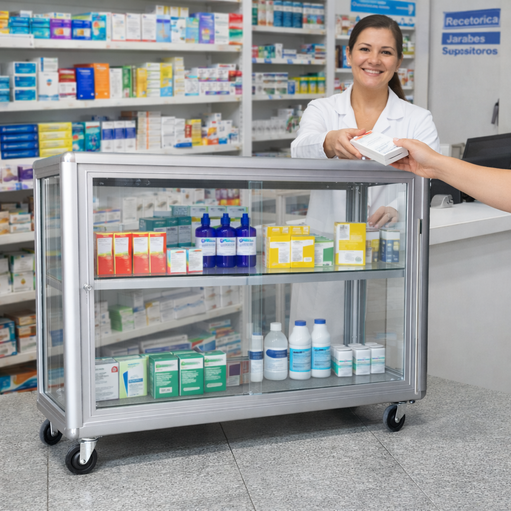 Vitrina Exhibidora de Aluminio 160x60cm - 6 Compartimentos para Hogar y Negocios