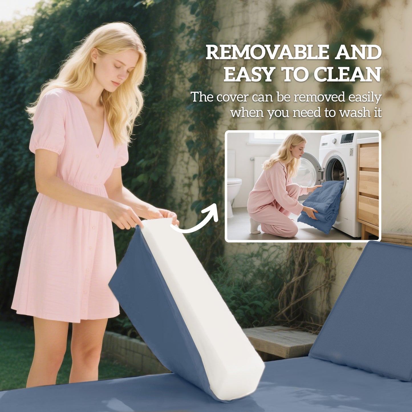 2-Piece Patio Chair Cushions with Backrests - Outdoor Lounge Chair Replacement Cushions - Sky Blue