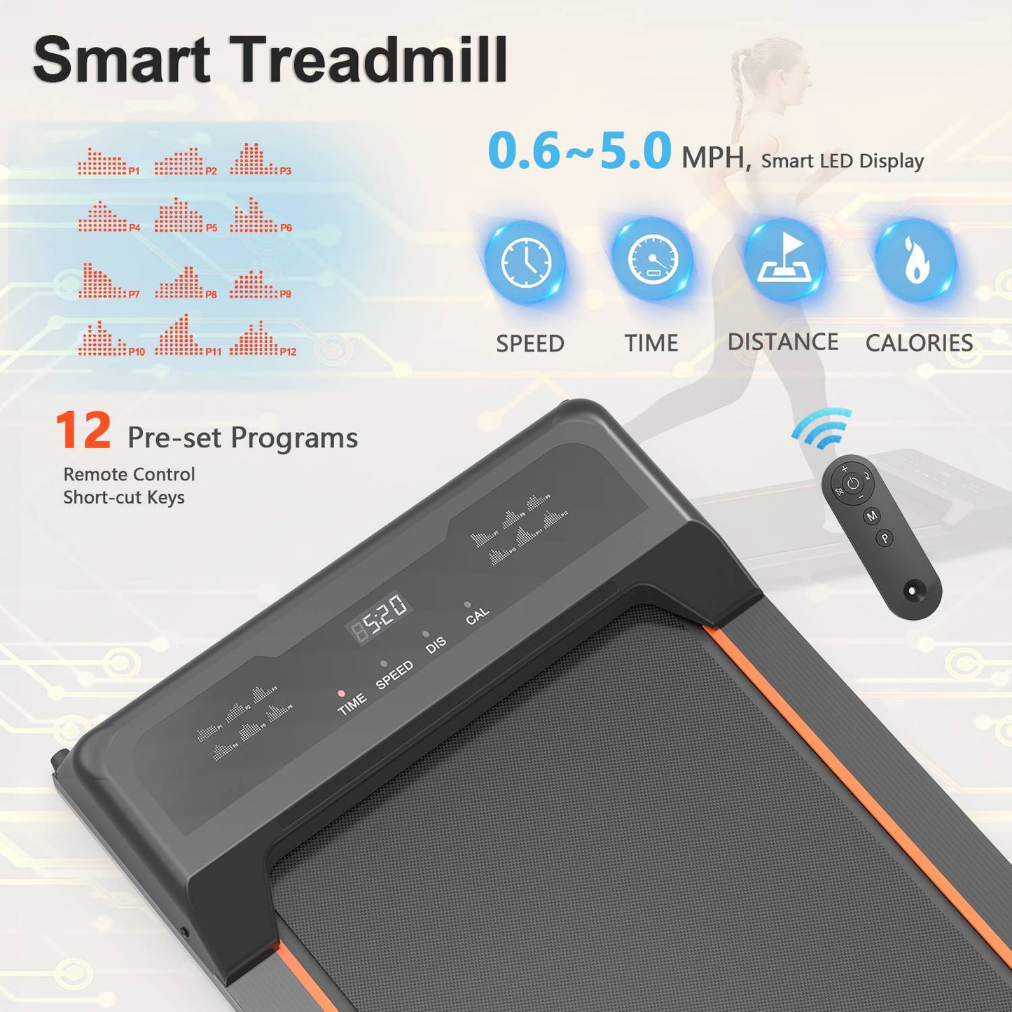 Cinta de correr para debajo del escritorio con plataforma para caminar: pantalla LED portátil y control remoto para el hogar y la oficina