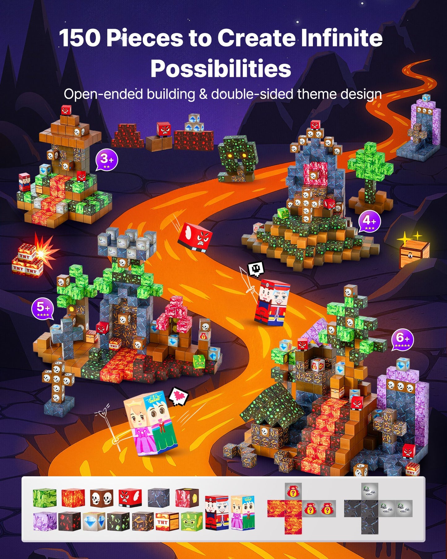 Magnetic Building Blocks 150 PCS Dark Castle Set - STEM Montessori Toys for Kids