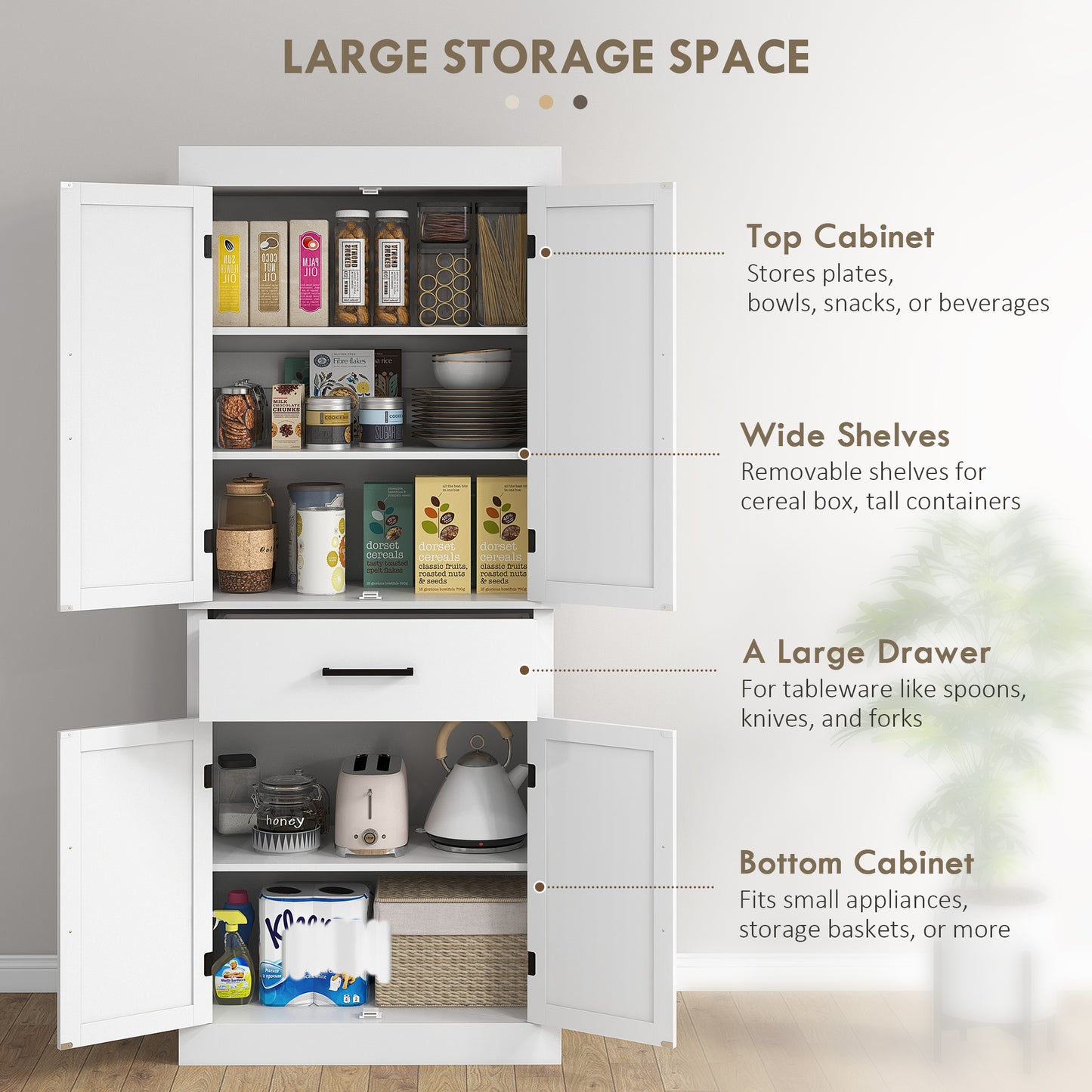 72" Tall Kitchen Pantry Cabinet - Freestanding Storage Organizer with Shelves