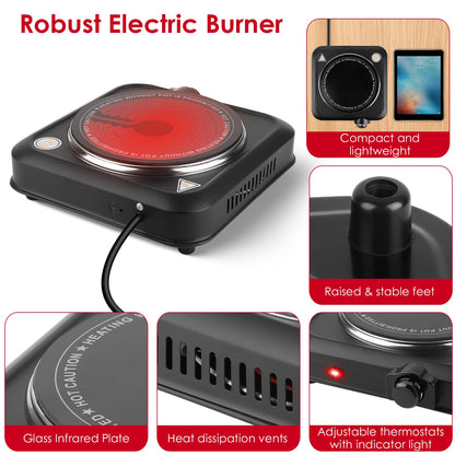 Placa calefactora eléctrica portátil de 1200 W: cocina infrarroja de un solo quemador para autocaravanas y camping