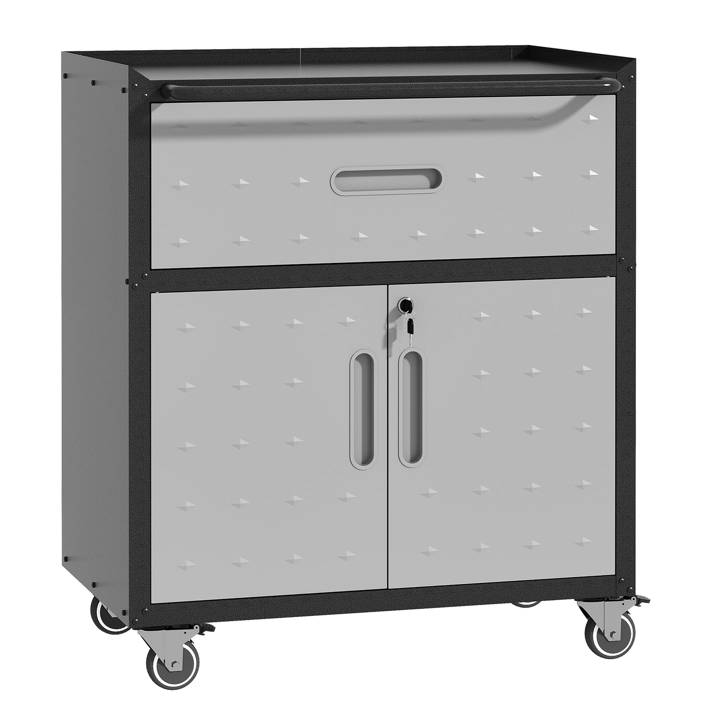 Mobile Tool Cabinet with Wheels - Heavy-Duty Rolling Storage with Drawer & Locking Doors