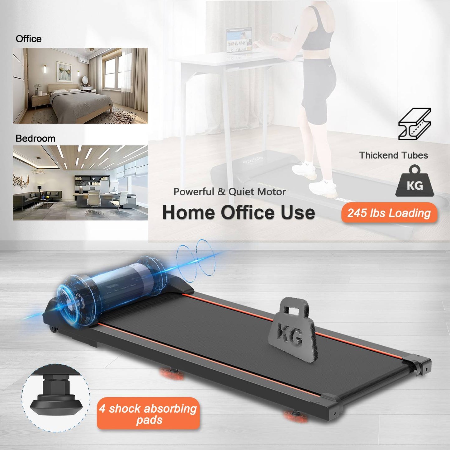 Walking Pad Under Desk Treadmill - Portable LED Display & Remote Control for Home Office