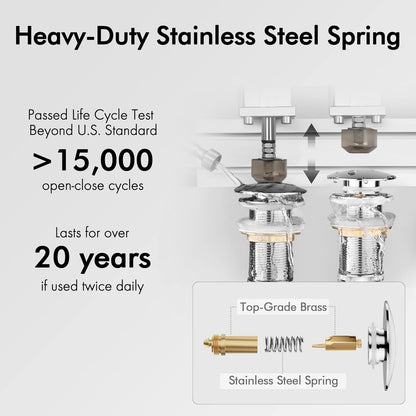 Bathroom Sink Drain without Overflow Vessel Sink Lavatory Vanity Pop up Drain Stopper Polished Chrome for 1.6"-1.9" Sink Hole, All Metal Rustproof Brass and 304 Stainless Steel, S2008D-CH