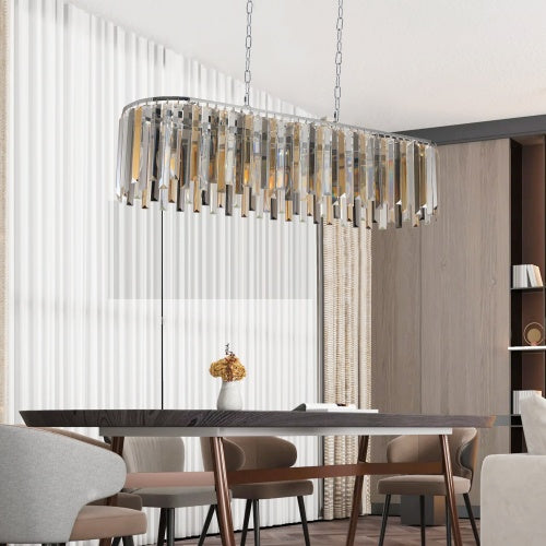 Modern Oval Crystal Chandelier - Luxury Pendant Light Fixture for Dining Room & Living Room