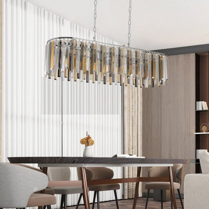 Modern Oval Crystal Chandelier - Luxury Pendant Light Fixture for Dining Room & Living Room
