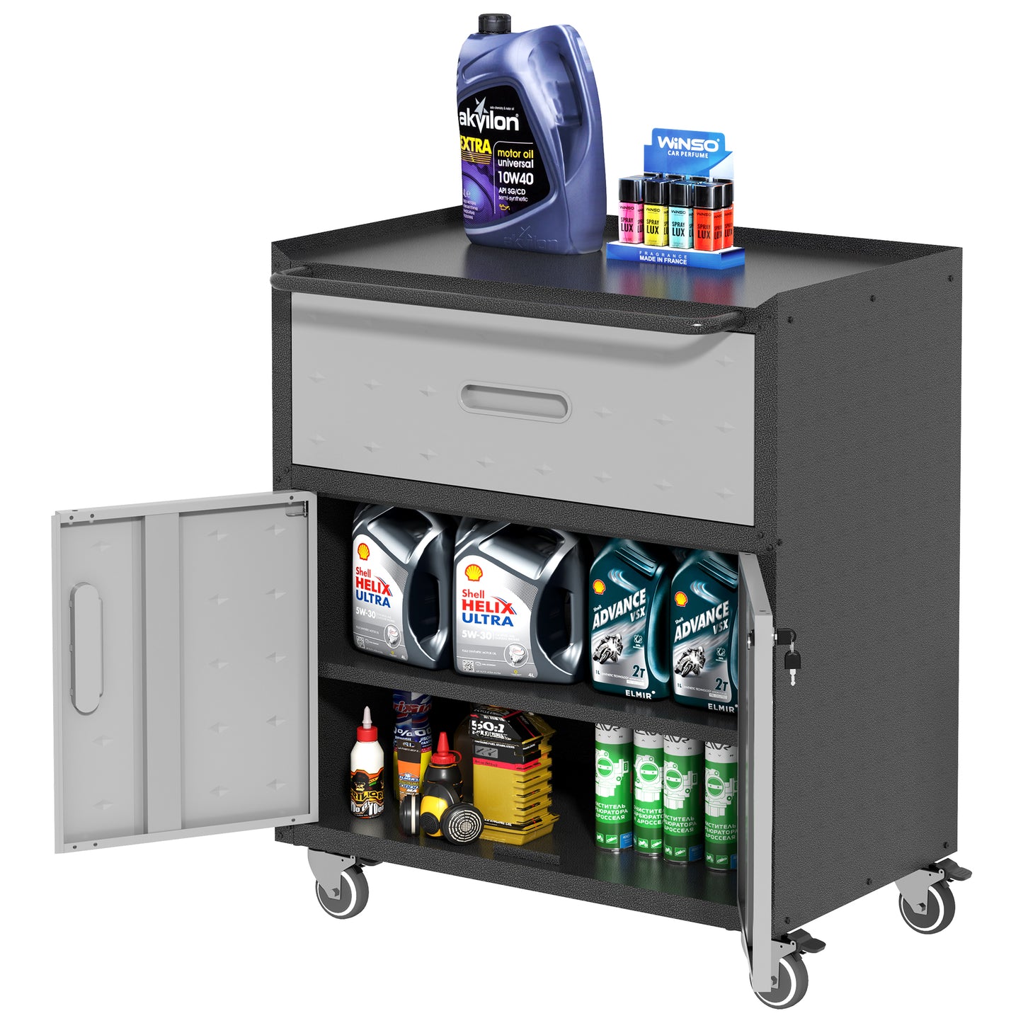 Mobile Tool Cabinet with Wheels - Heavy-Duty Rolling Storage with Drawer & Locking Doors