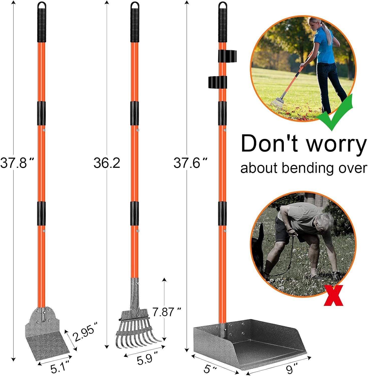Scooper Adjustable Long Handle Metal Tray Rake and Spade Poop Scooper for Dogs Pack Poop Scoop Pet Waste Removal Poop Scoop for Large Dogs and Pets Great for Lawns Grass Gravel