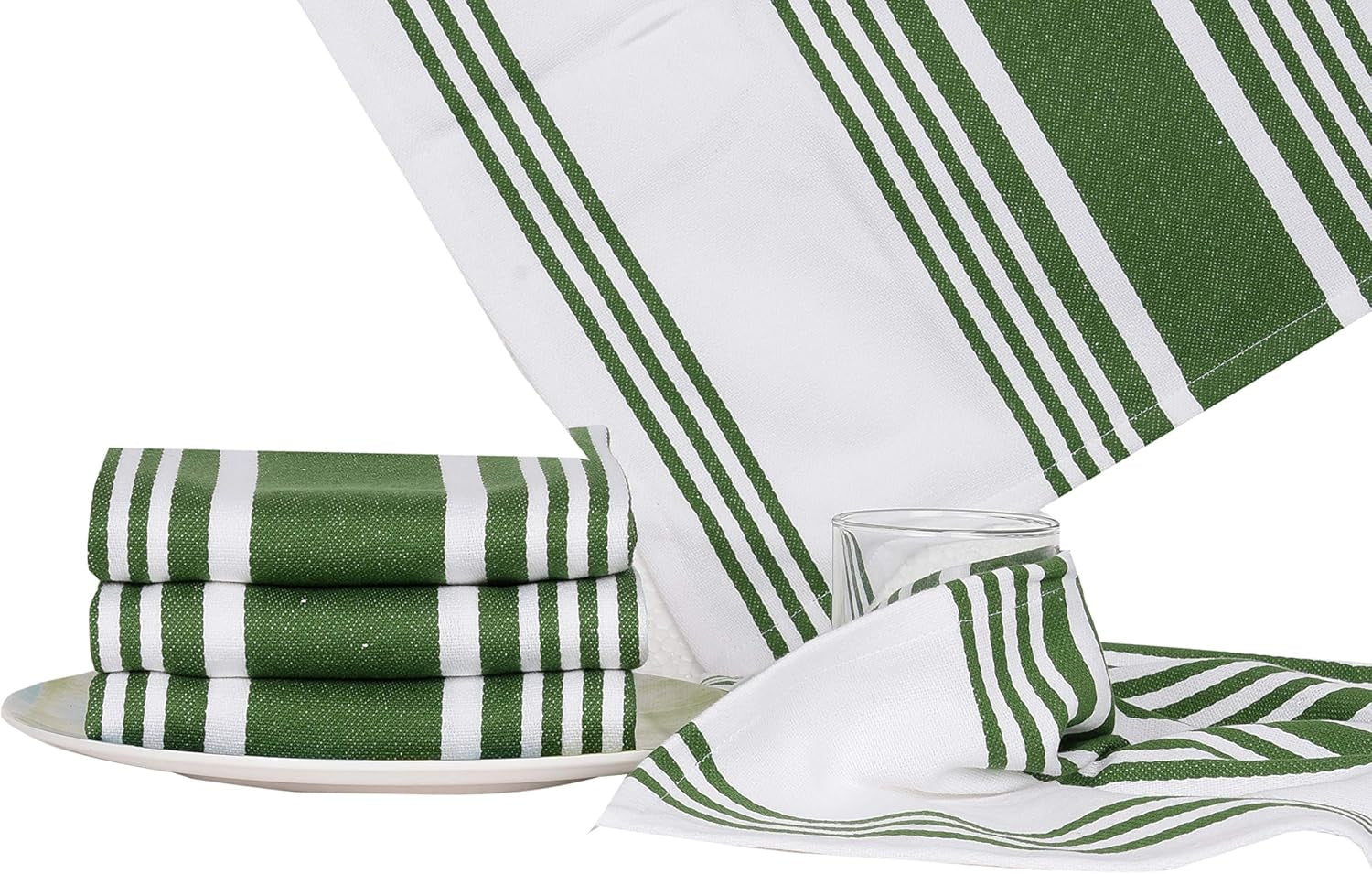 Kitchen Towels (20X30 Inches 6 Pack) Extra Large Premium Dish Towels for Kitchen Green & White Dish Cloths Highly Absorbent 100% Cotton Kitchen Hand Towels with Hanging Loop Tea Towels
