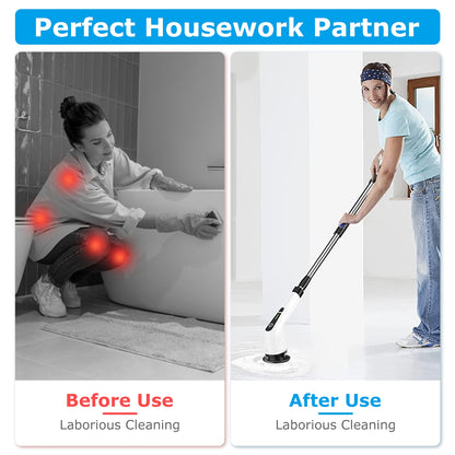 Electric Spin Scrubber - Cordless Power Cleaning Brush with 8 Heads & Telescopic Handle