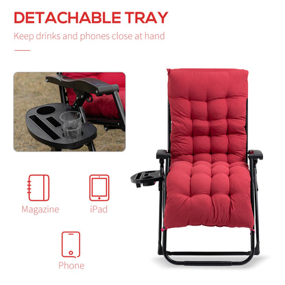 Padded Zero Gravity Chair - Folding Recliner with Cup Holder & Cushion for Patio, Pool & Camping - Red
