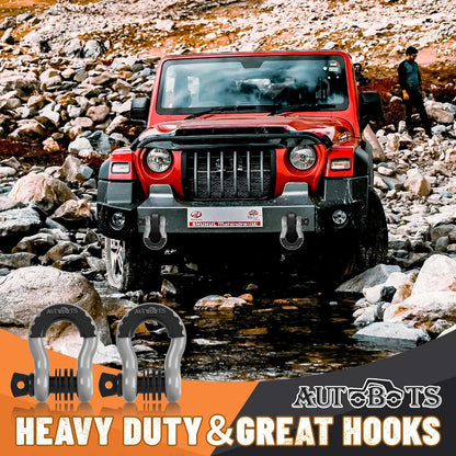 Bow Shackles 3/4" D Ring Shackle (2 Pack), 48,000Ib Break Strength with 7/8" Pin, 2 Isolator and 4 Washers Kit for Offroad Vehicle Truck Recovery Gray