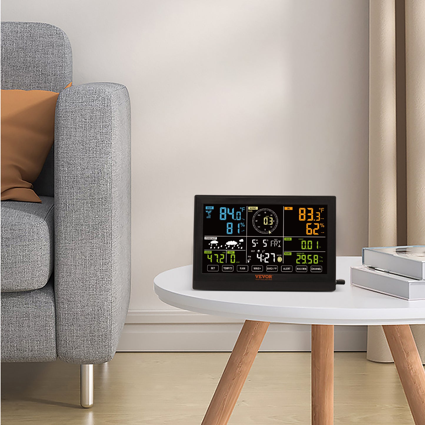 7-in-1 Wireless Weather Station - Large Color Display with Indoor/Outdoor Sensors