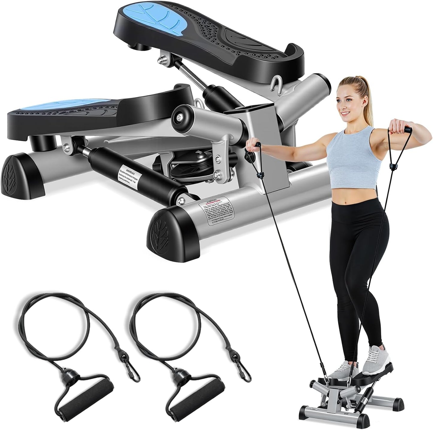 Mini Stepper Steppers for Exercise at Home Stair Step Cardio Thigh Master Workout Equipment Fitness Pedal Exerciser Non-Slip Pedals with Resistance Bands LCD Digital Monitor Climber