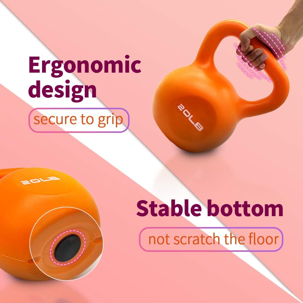 Juego de pesas rusas de 20 lb con revestimiento de vinilo para entrenamiento de fuerza en el gimnasio en casa para mujeres.
