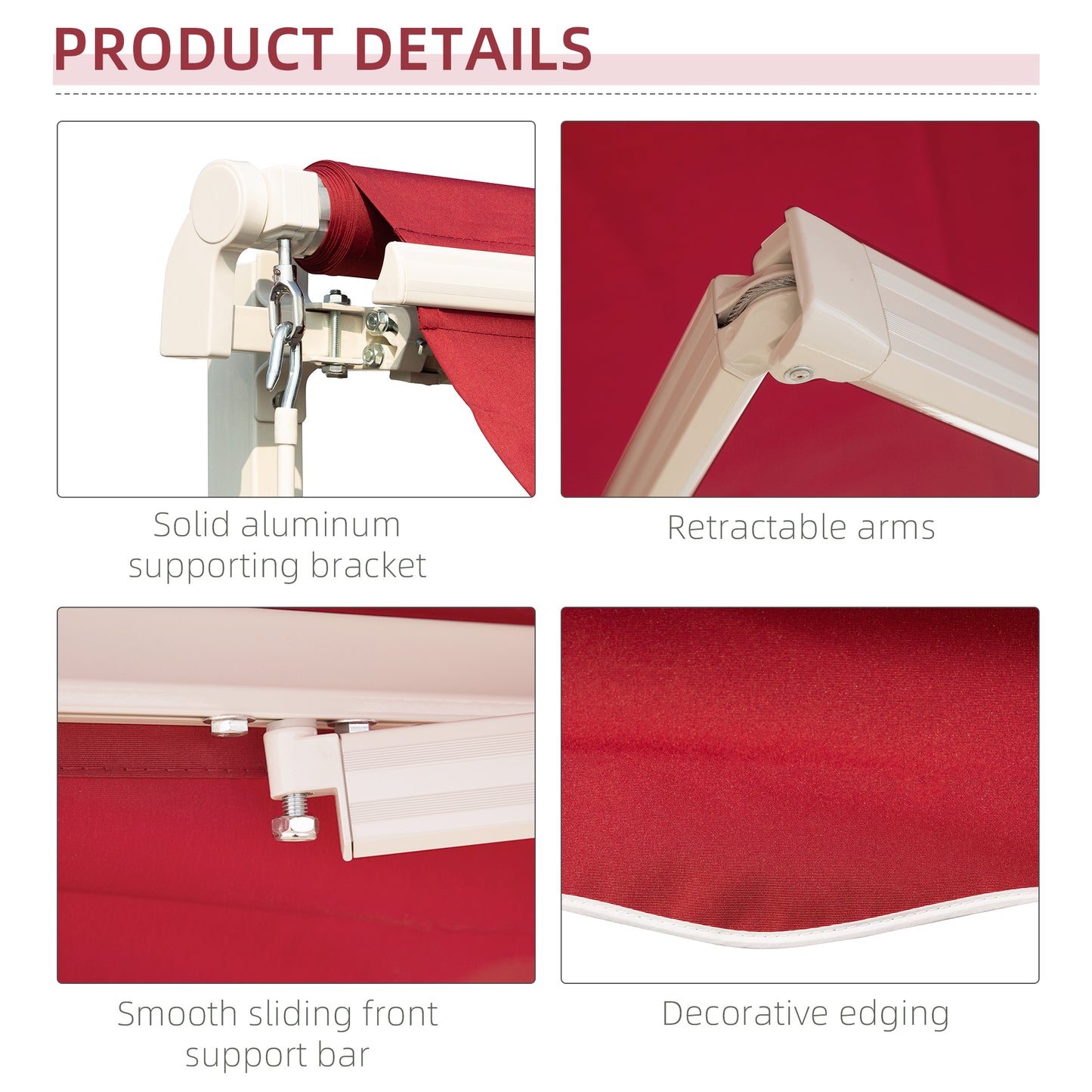 12' x 10' Manual Retractable Awning - Outdoor Patio Sunshade Shelter for Deck, Balcony & Yard - Wine Red