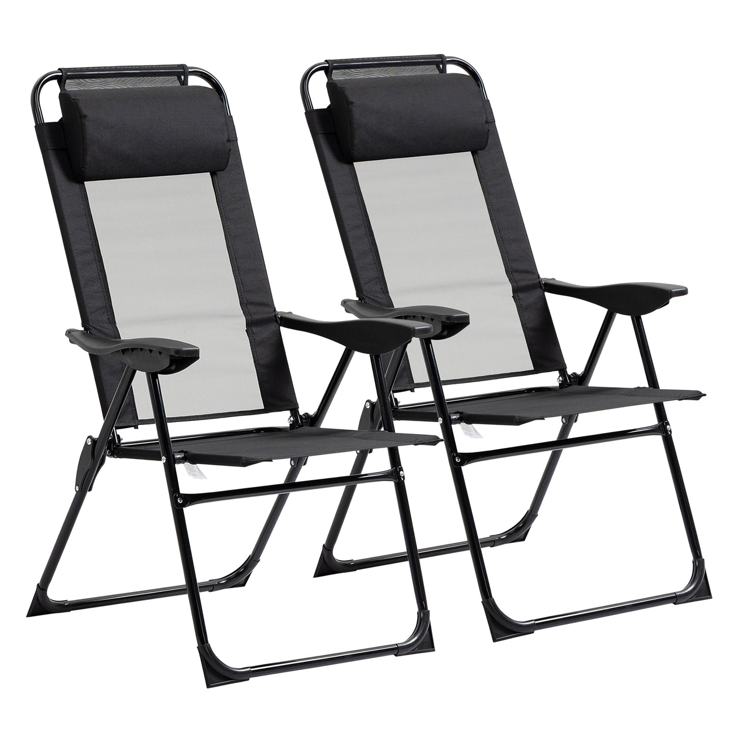 Folding Patio Dining Chairs Set of 2 - Outdoor Deck Chairs with Adjustable Sling Back & Headrest - Black
