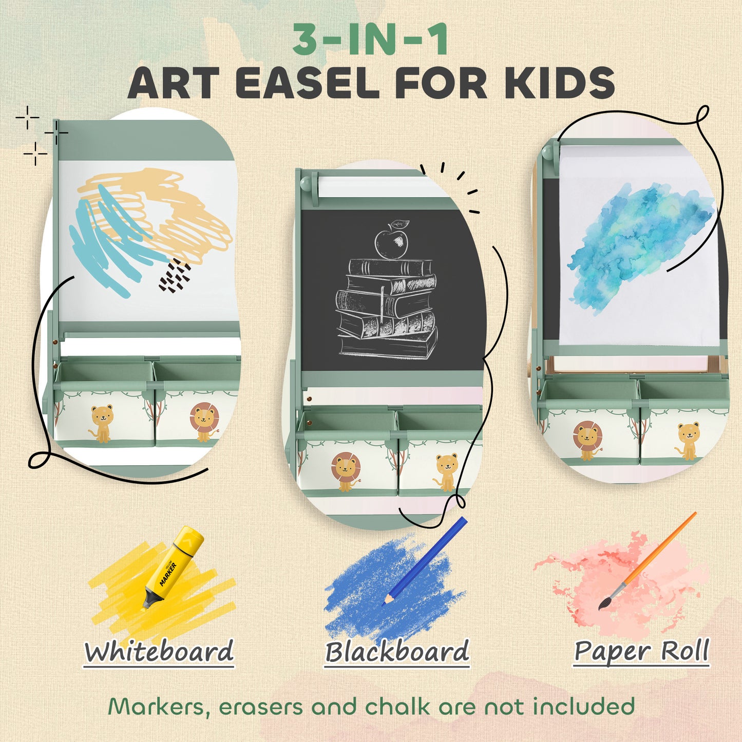 Kids Art Easel - Double-Sided Magnetic Whiteboard & Chalkboard with Storage