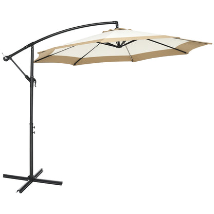 10FT Cantilever Offset Patio Umbrella - Hanging Umbrella with Crank & Cross Base for Deck, Pool & Garden - Tan