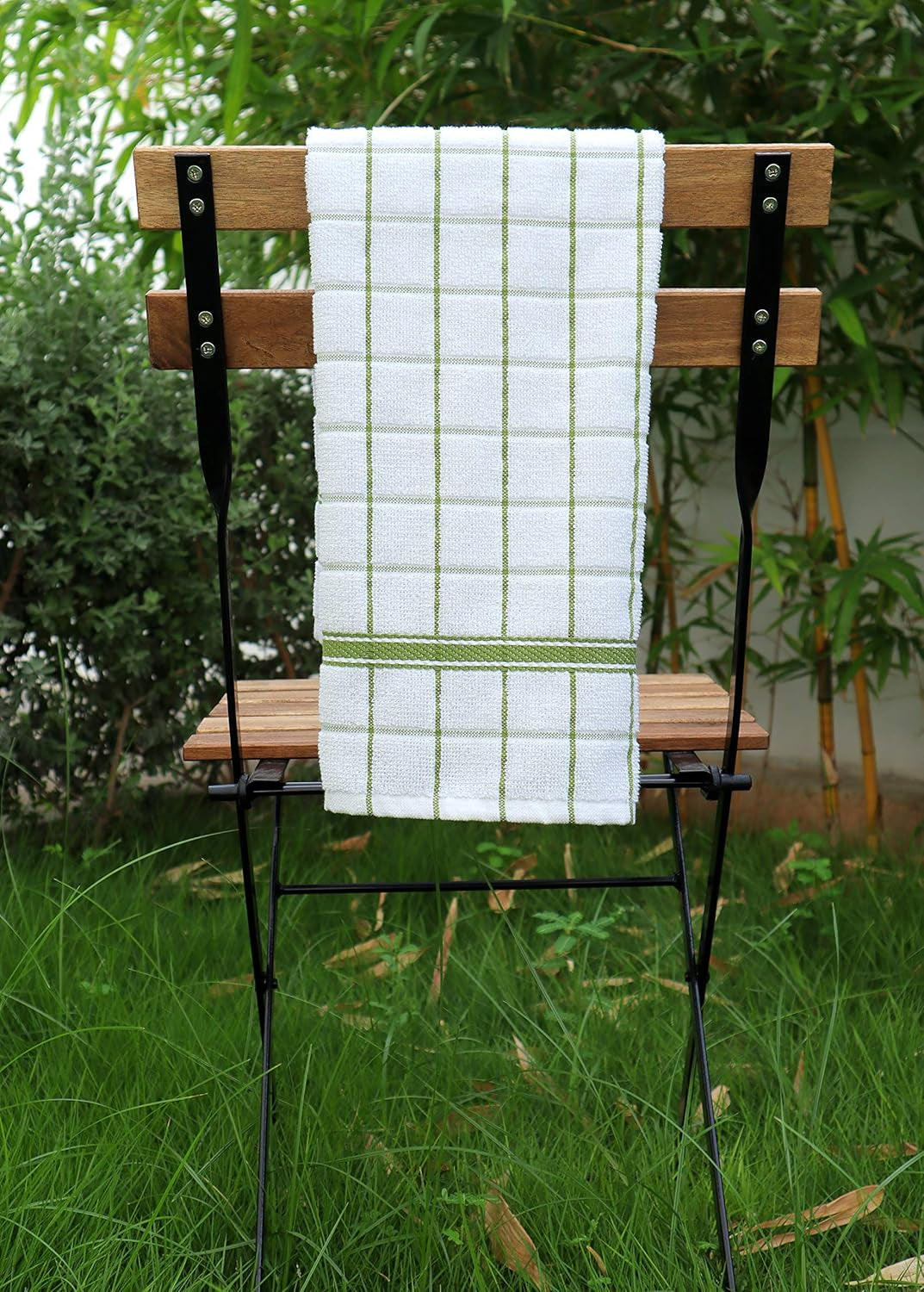 Terry Cotton Kitchen Towels 4-Pack - Large 18 X 28 Inch, Absorbent & Soft Dish Towel with Hanging Loop, Washable Ideal for Cleaning, Drying (Green)