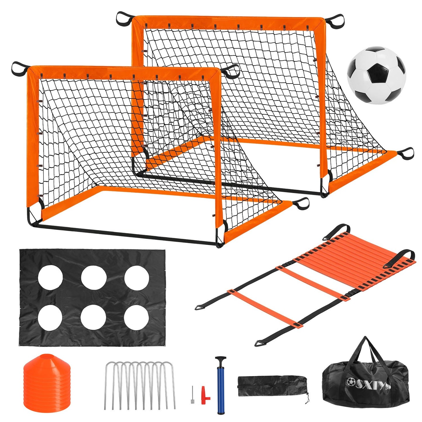 Kids Soccer Goal Set - Portable Training Equipment with Cones, Agility Ladder & Carry Bag