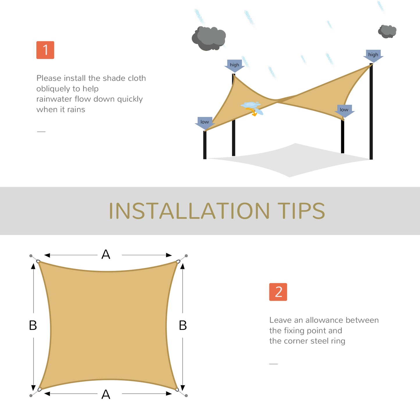 16' x 20' Sun Shade Sail Canopy - Rectangle Outdoor Shade Cloth for Patio, Deck & Yard - Sand