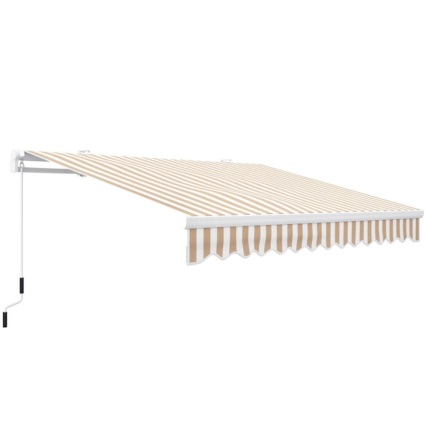 13' x 8' Retractable Awning - Manual Patio Sunshade Shelter for Deck, Balcony & Yard - Beige Stripes