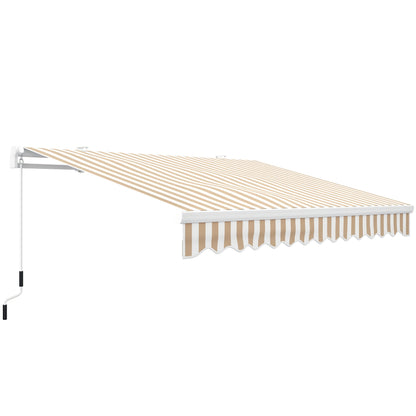 13' x 8' Retractable Awning - Manual Patio Sunshade Shelter for Deck, Balcony & Yard - Beige Stripes