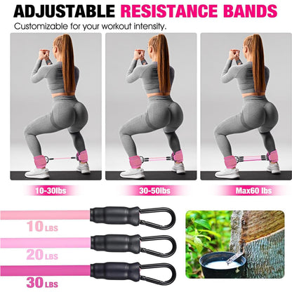 Ankle Resistance Bands with Cuffs - Adjustable Leg Workout Bands for Glute & Booty Training