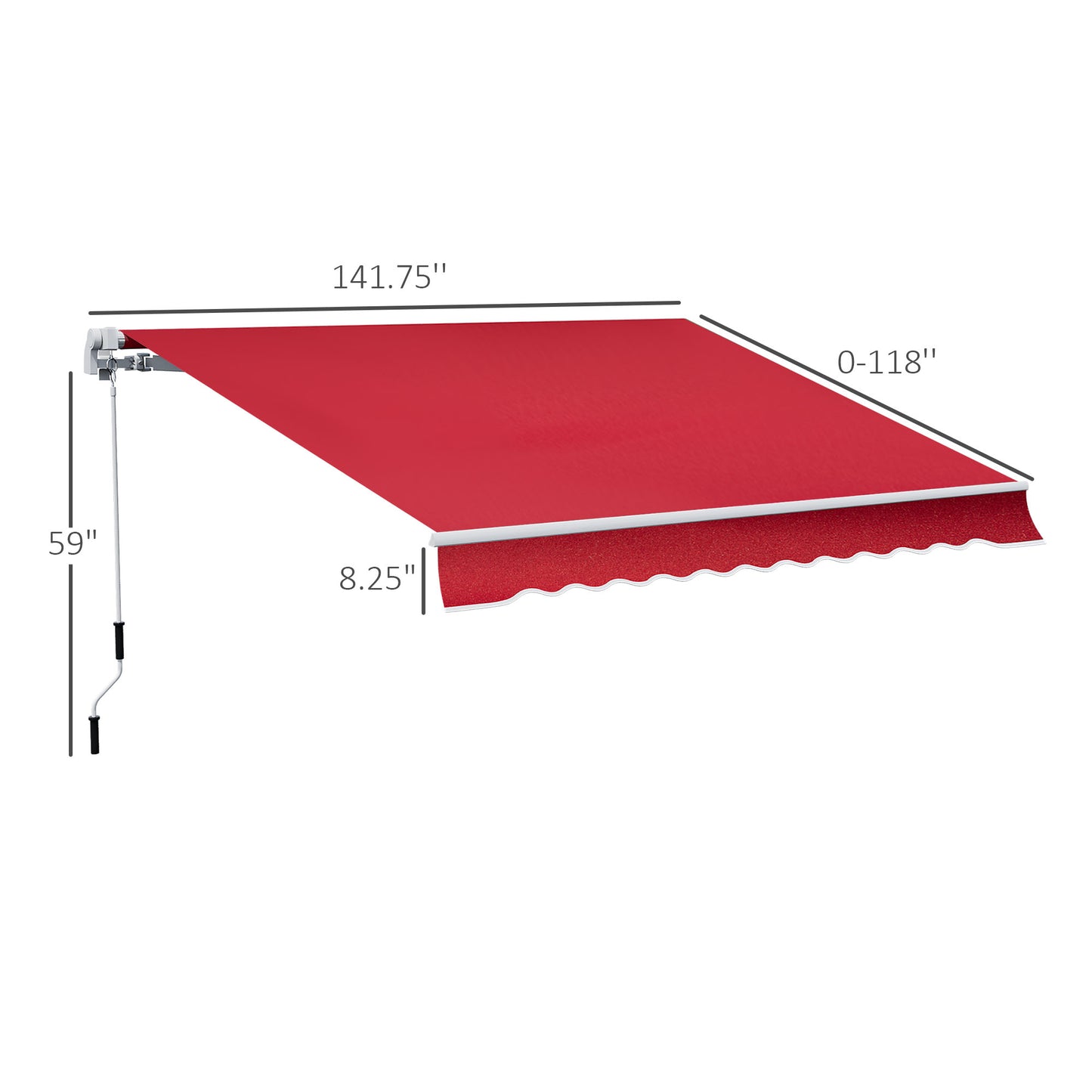 12' x 10' Manual Retractable Awning - Outdoor Patio Sunshade Shelter for Deck, Balcony & Yard - Wine Red