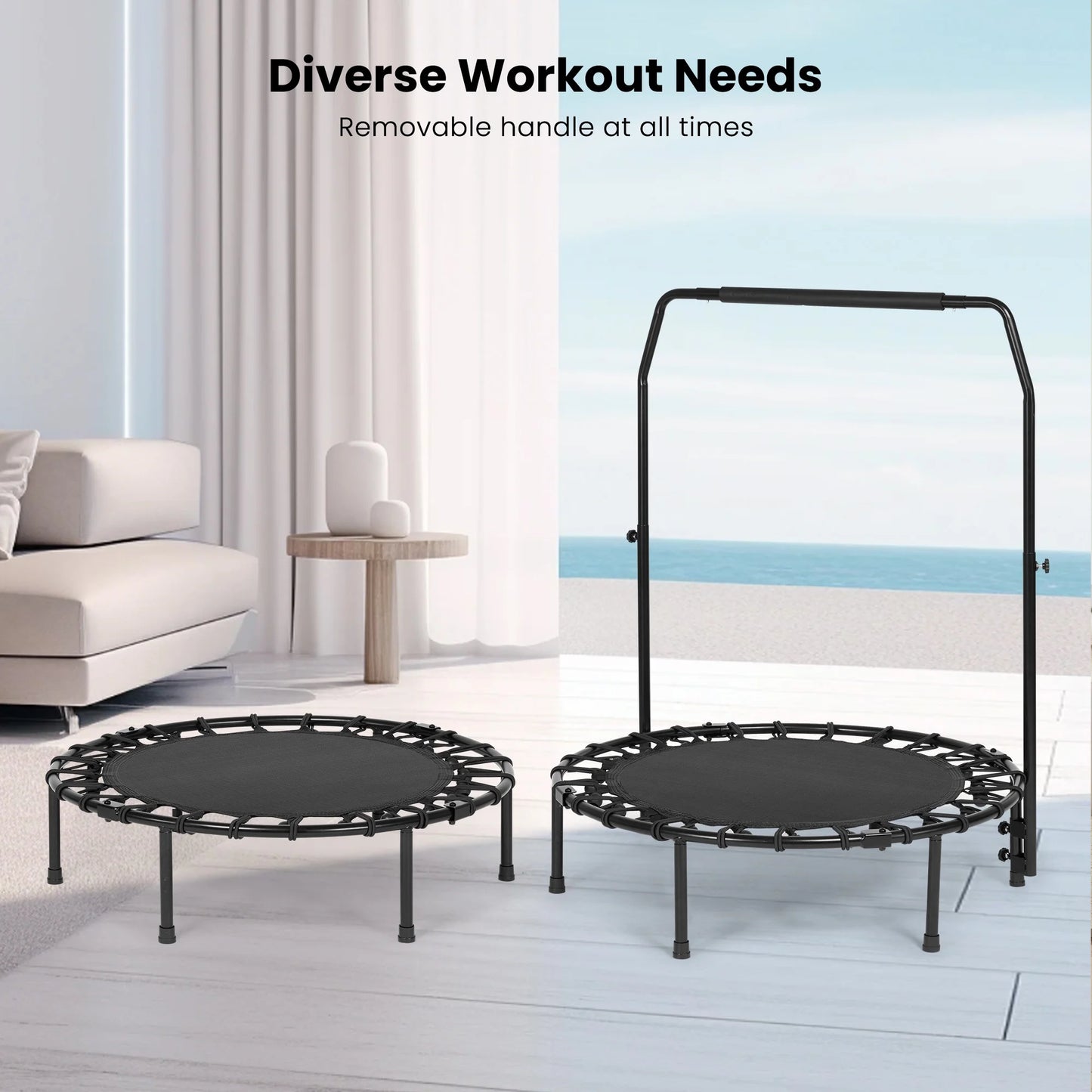 2 in 1 Circular Trampoline 40In Fitness Trampoline with 24 Bungees Adjustable Foam Handle Exercise Trampoline for Family Adults Indoor Outdoor Workout Black Gifts for Dad