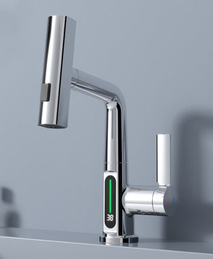 Smart Digital Display Faucet – Pull-Out Basin Faucet with LED Temperature Display & 360° Rotation
