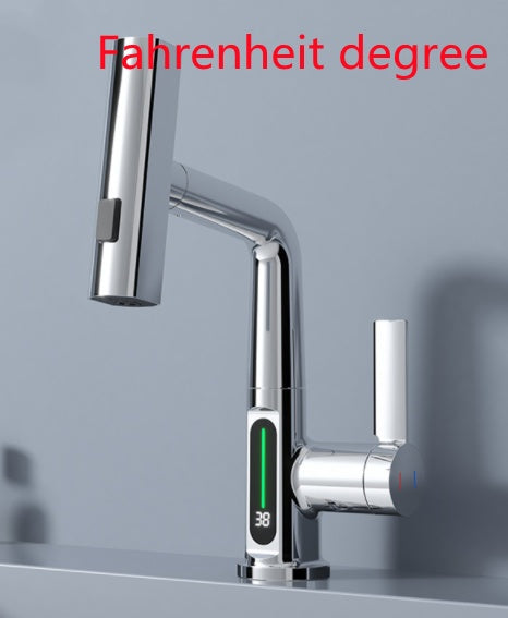 Smart Digital Display Faucet – Pull-Out Basin Faucet with LED Temperature Display & 360° Rotation