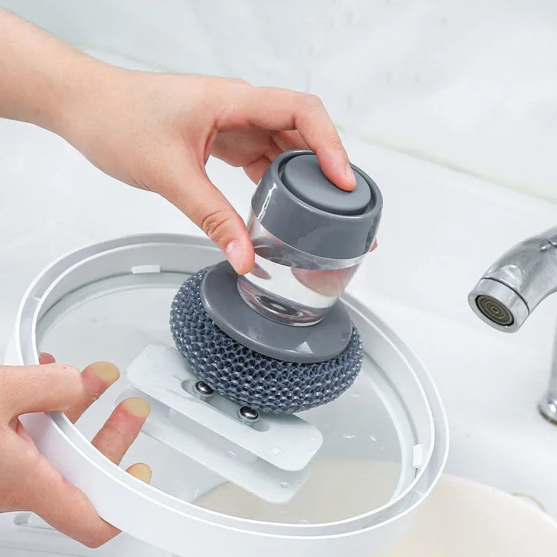 Soap Dispensing Dish Brush – Push-Button Palm Scrubber for Kitchen Cleaning