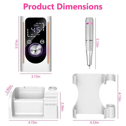 Portable Electric Nail Drill 45000 RPM - Rechargeable Manicure Kit with 11 Bits