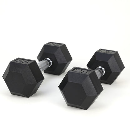 20 LB Rubber Coated Cast Iron Dumbbells - Pair of Hex Dumbbells for Home Gym