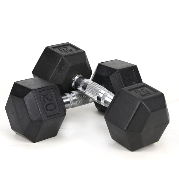 20 LB Rubber Coated Cast Iron Dumbbells - Pair of Hex Dumbbells for Home Gym