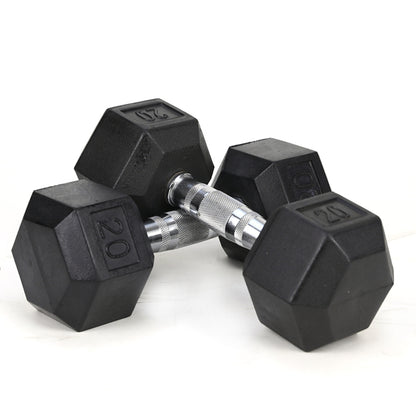 20 LB Rubber Coated Cast Iron Dumbbells - Pair of Hex Dumbbells for Home Gym