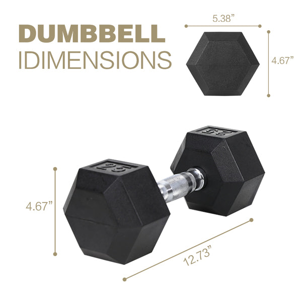 20 LB Rubber Coated Cast Iron Dumbbells - Pair of Hex Dumbbells for Home Gym