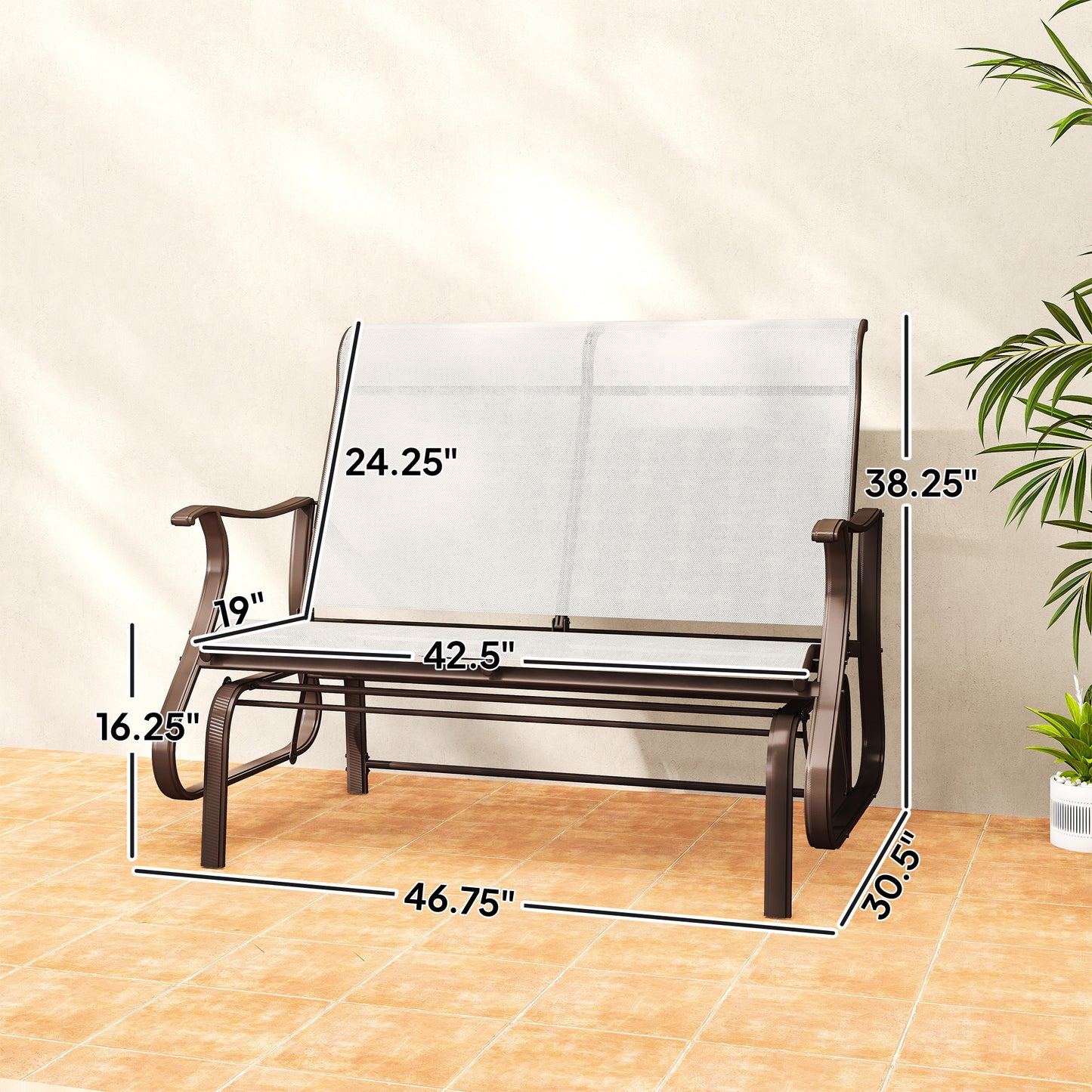 2-Person Outdoor Glider Bench - Patio Loveseat Rocking Chair with Powder Coated Steel Frame - Cream White