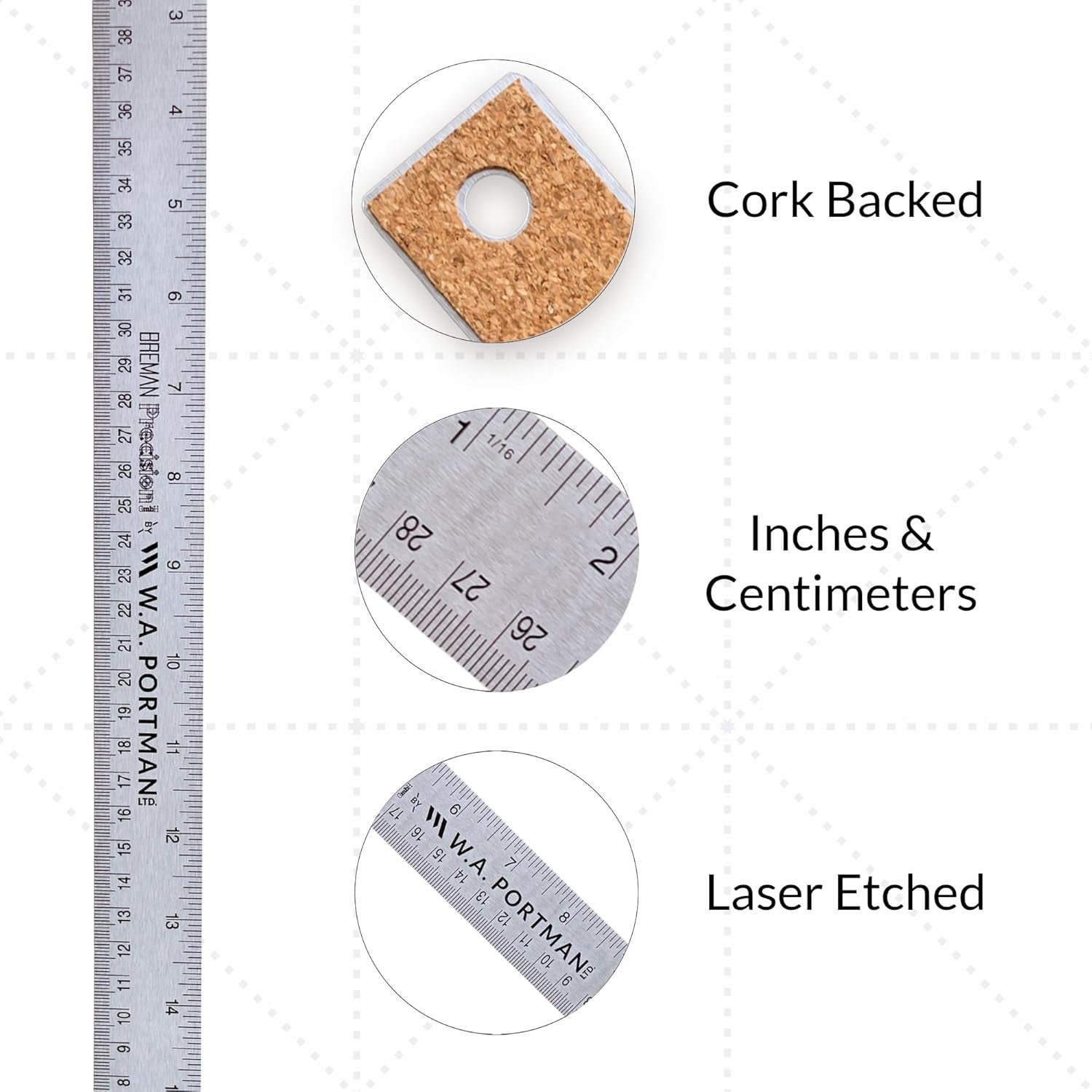 Metal Ruler 18 Inch Cork Back – Stainless Steel Straight Edge, Flexible Non-Slip 18 Inch Metal Ruler with Cork Backing – Imperial & Metric for Crafting, School, Workshop & Home Use