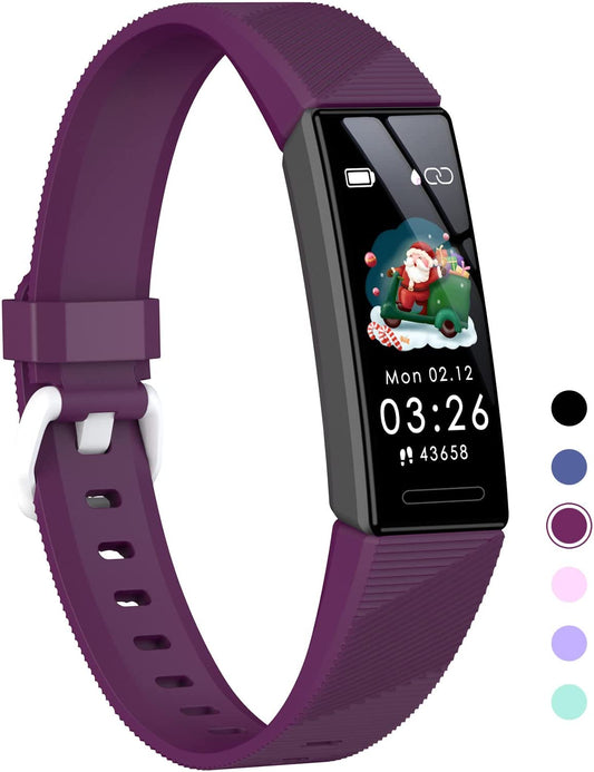Fitness Tracker Watch for Kids, IP68 Waterproof Activity Tracker, Heart Rate Sleep Monitor, 11 Sport Modes Calorie Step Counter with Alarm Clock and Reminder, Great Gift for Boys Girls Teens (Purple)