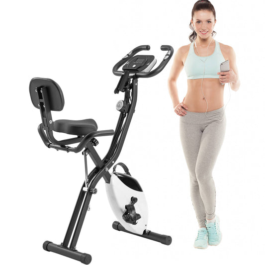 Folding Exercise Bike - 10-Level Adjustable Resistance Upright & Recumbent X-Bike